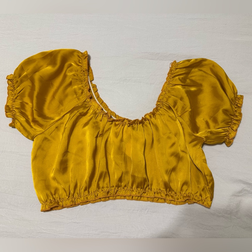 Satin Cropped Blouse in Mustard Yellow